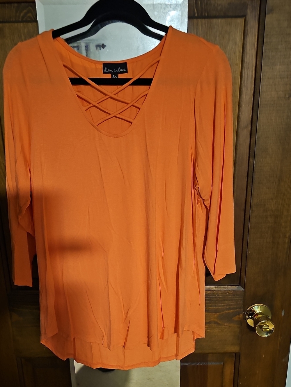 Crisscross V-Neck Long Sleeve Top in Orange